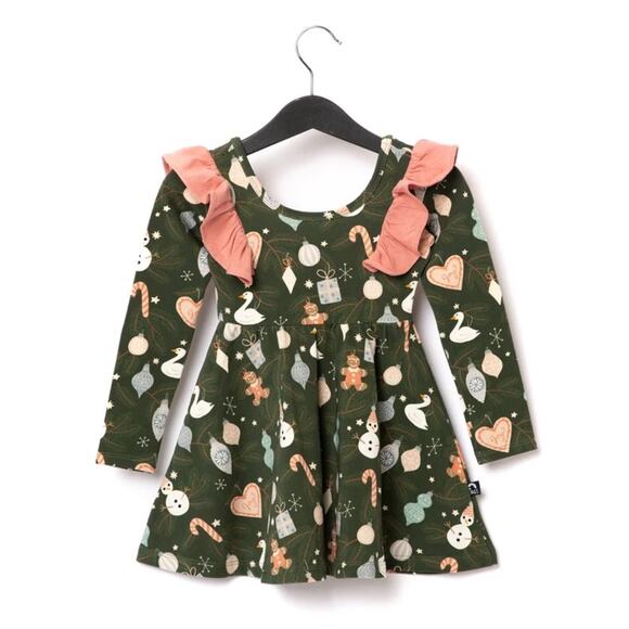 Rags to Raches NWT 5/6T ornament Christmas holiday ruffle sleeve dress - Picture 1 of 3